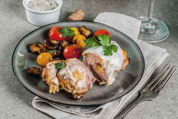 Homemade meat cutlet cordon bleu