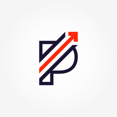 Modern right diagonal arrow in letter P for start up business logo