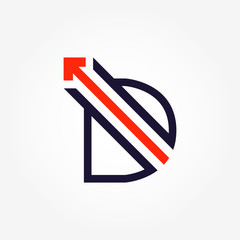 Modern left diagonal arrow in letter D for start up business logo