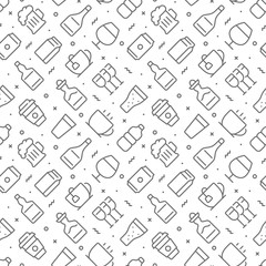 Beverages related seamless pattern with outline icons