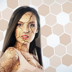 Young woman with cracked skin