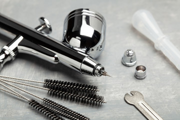 Airbrush cleaning. Brushes and other airbrush cleaning tools