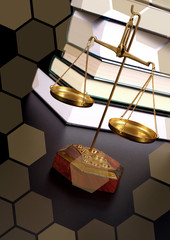 Scales of justice and books