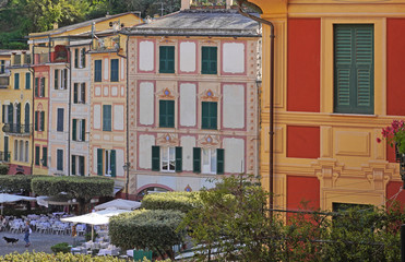 Fototapeta na wymiar Italy , Liguria , Portfonino bay with port and colorful houses typical of Liguria