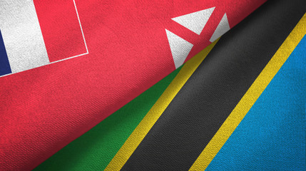 Wallis and Futuna and Tanzania two flags textile cloth, fabric texture