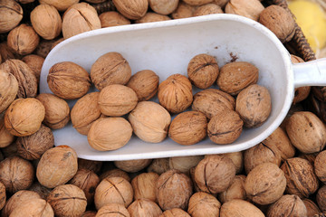 seasonal fruit and vegetables - shopping at the market - nuts and dried fruit
