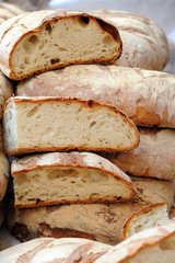 seasonal fruit and vegetables - shopping at the market - homemade rustic bread