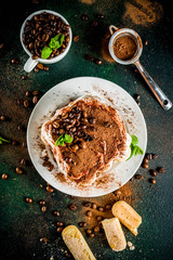 Homemade dessert tiramisu on plate
