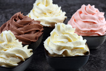 soft ice cream in flavor vanilla, chocolate and strawberry. Delicous creamy refreshing ice cream