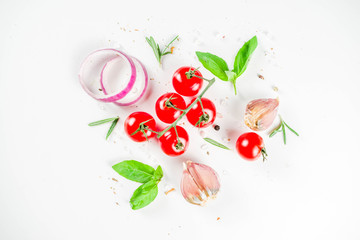 Flatlay with greens, herbs and spices