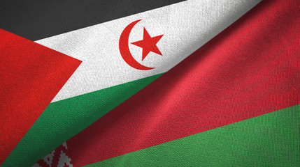 Western Sahara and Belarus two flags textile cloth, fabric texture