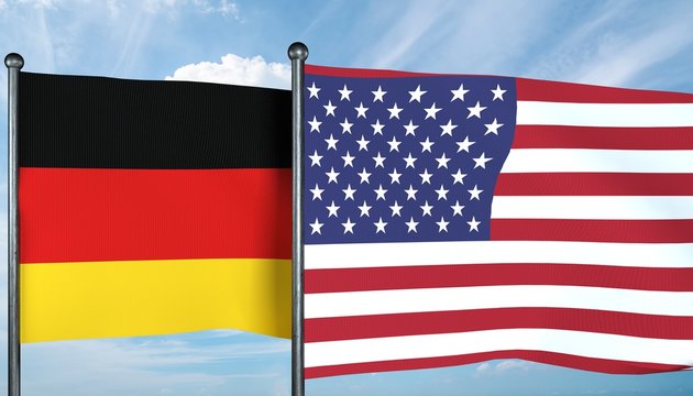3D illustration of USA and Germany flag