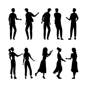 Several people silhouettes are dancing on the party isolated on the white background. Flat style. Vector illustration