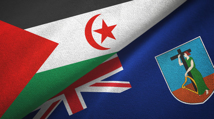 Western Sahara and Montserrat two flags textile cloth, fabric texture