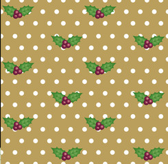 Christmas background with polka dots and christmas berries