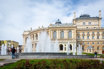 Fototapeta na wymiar The fountain near Odessa national opera and ballet theater 