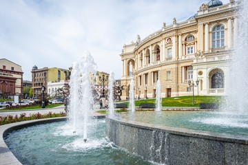 Naklejka premium The fountain near Odessa national opera and ballet theater 