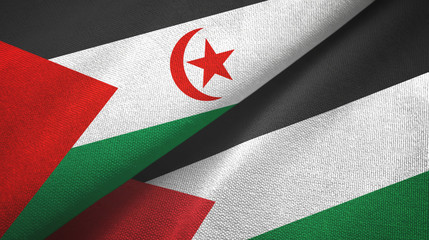 Western Sahara and Palestine two flags textile cloth, fabric texture