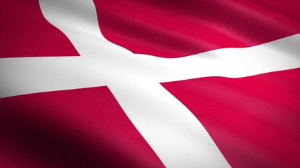 Naklejka premium Flag of Denmark. Realistic waving flag 3D render illustration with highly detailed fabric texture