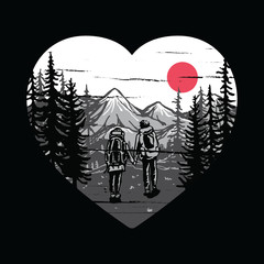 Camping Hiking Climbing Mountain Nature Couple Love Graphic Illustration Vector Art T-shirt Design