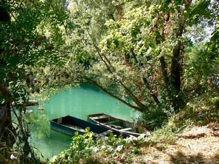 barque de pêcheur sur étang