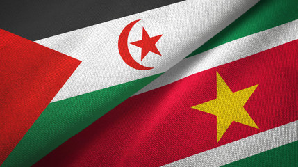 Western Sahara and Suriname two flags textile cloth, fabric texture
