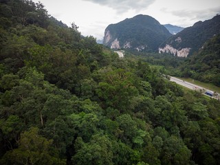 Aerial view of forest and hills