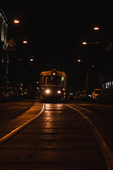 old tram at night