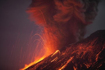 Molten lava erupting from Sakurajima Kagoshima Japan