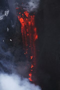 Molten lava flowing from Eyjafjallajokull Fimmvorduhals Iceland