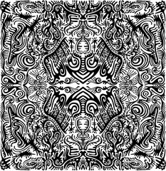 Black and white artistic ornament mandala with fantasy abstract forms. Vector fantastic coloring illustration