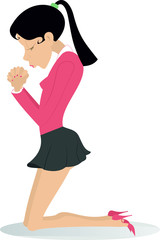 Prayer woman in the kneels illustration. Young woman is praying in the kneels isolated on white illustration