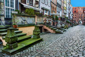 Architecture of Mariacka street in Gdansk is one of the most notable tourist attractions in Gdansk. Poland - obrazy, fototapety, plakaty