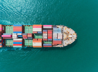 Aerial view container cargo ship carrier container for business logistics, import export, shipping...