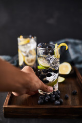 Summer fresh blueberry lemonade cocktails..