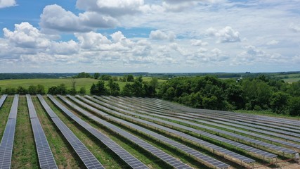 Solar Panel Farm in Countryside (Drone)