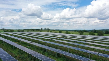 Fototapeta na wymiar Solar Panel Farm in Countryside (Drone)