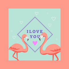"I love you" illustration with flamingos