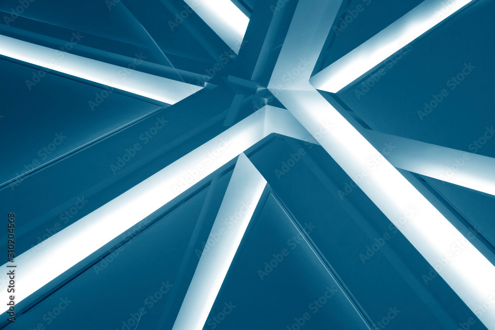 Poster lamps on dropped ceilings. computer graphics of abstract modern architecture of an office building i