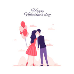 Loving couple with balloons.