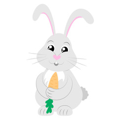 Cartoon rabbit. A hare is eating a mark. Vector illustration on a white background. Drawing for children.