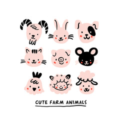 Obraz na płótnie Canvas cute doodle cartoon farm animals scandinavian