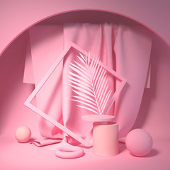 Abstract mock up pastel color Scene, pink geometric shape podium background,3d rendering.