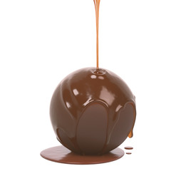 Homemade cocoa or chocolate ball, with melted chocolate covered, 3d illustration.