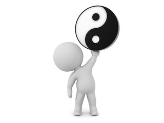 3D Character holding up yin and yang symbol