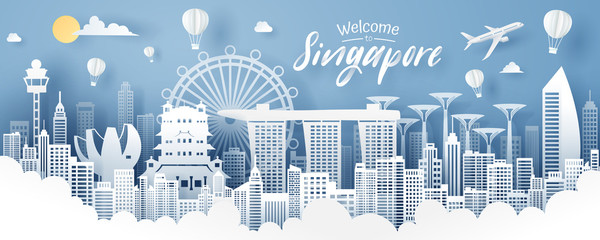 Paper cut of Singapore landmark, travel and tourism concept