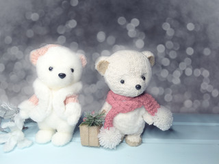 winter background with bears decor and snow