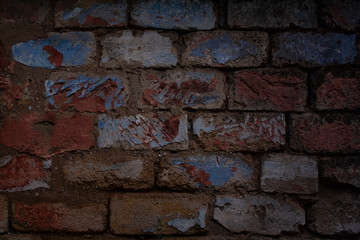 wall of old brick with paint residues