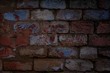 wall of old brick with paint residues