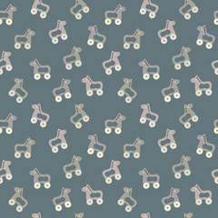 Repeating background with colored toy horses. 